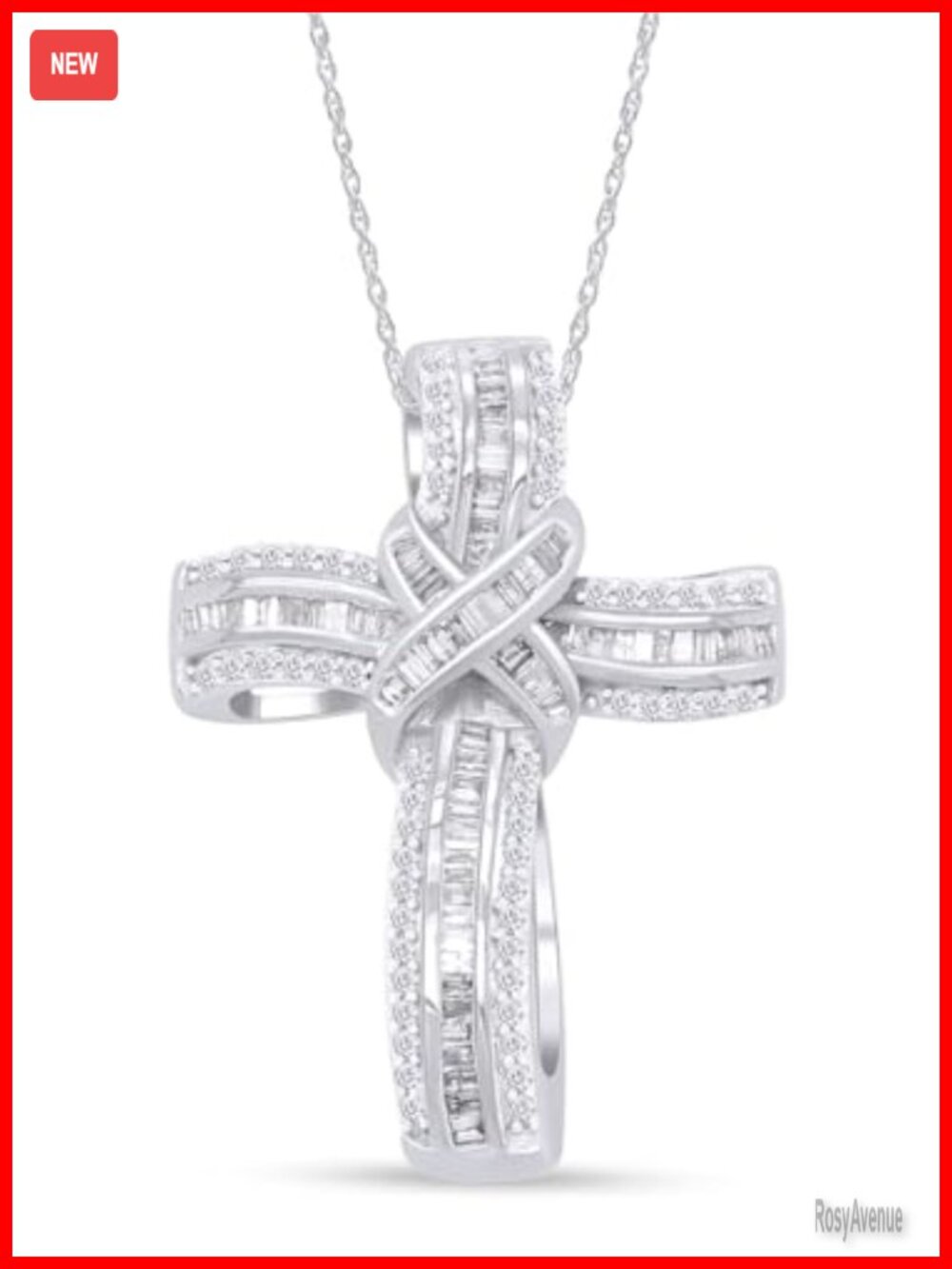 14K White Gold Over Sterling Silver Infinity Cross Diamond Pendant Necklace